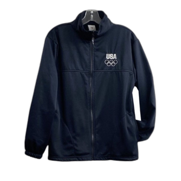 Vintage USA Olympic Committee Navy Full Zip Athletic Track Jacket Size L - Picture 1 of 12